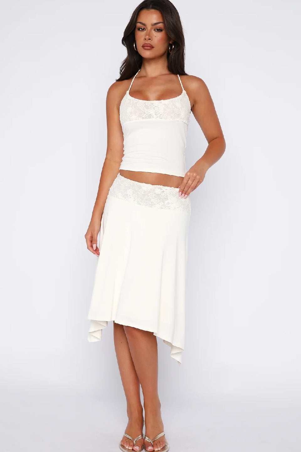 White Halter Lace Sheer Cami Top