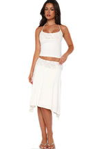 White Lace Waist Asymmetric Skirt