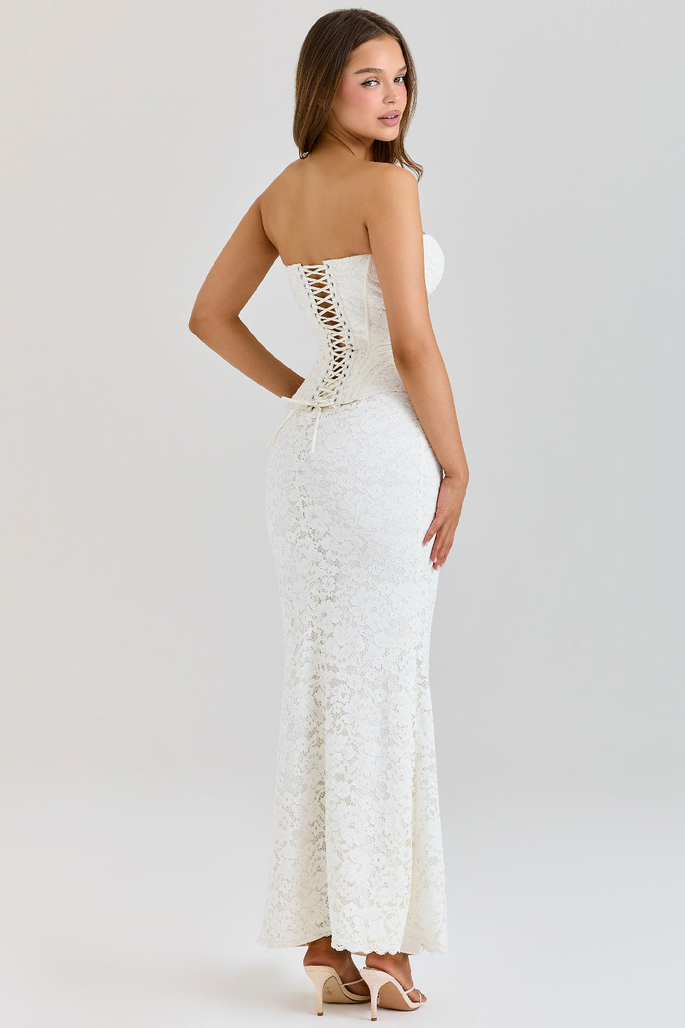 White Lace Corset Fishtail Gown
