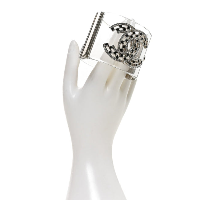 Lucite Baguette Crystal CC Cuff Silver Black Main Image