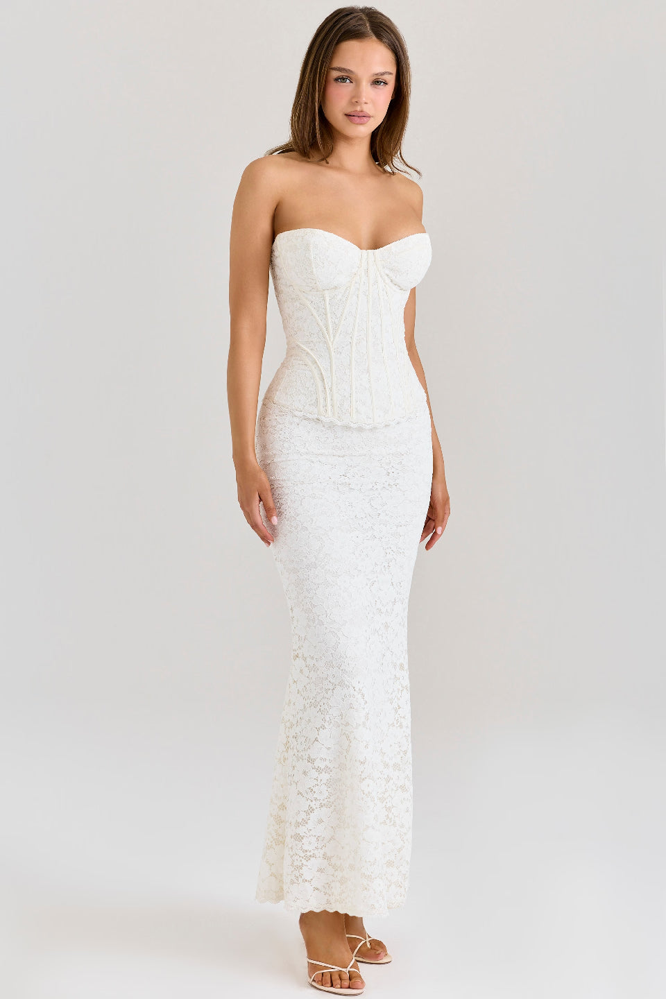 White Lace Corset Fishtail Gown