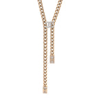 Chain Link Crystal CC Dog Tag Charm Necklace Gold
