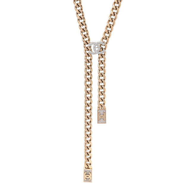 Chain Link Crystal CC Dog Tag Charm Necklace Gold Hover Image