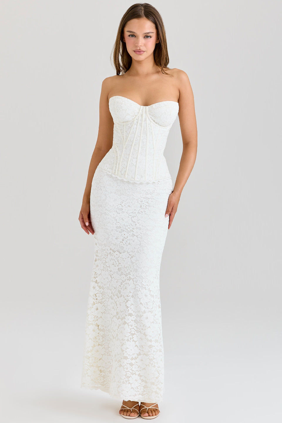 White Lace Corset Fishtail Gown