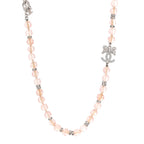 Metal Glass Strass Beaded CC Bow Necklace Silver Pink