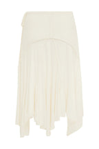 White Ruched Asymmetric Midi Skirt