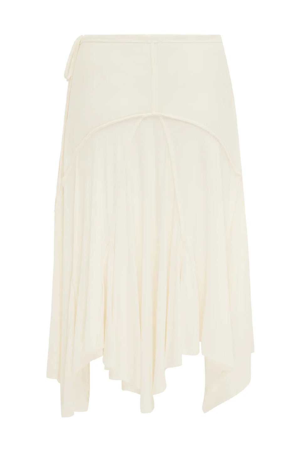 White Ruched Asymmetric Midi Skirt
