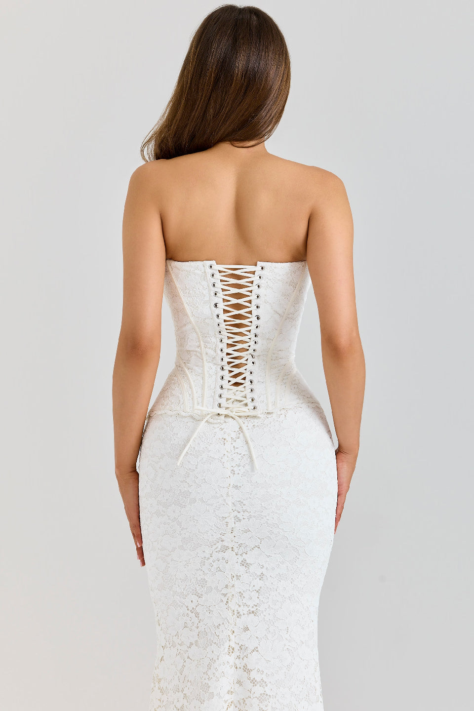 White Lace Corset Fishtail Gown