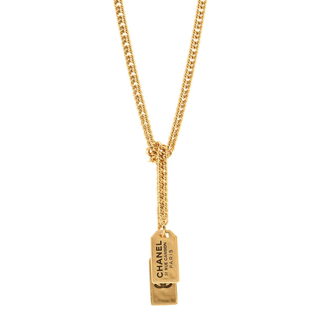 Metal ID Dog Tag Charm Necklace Gold Hover Image
