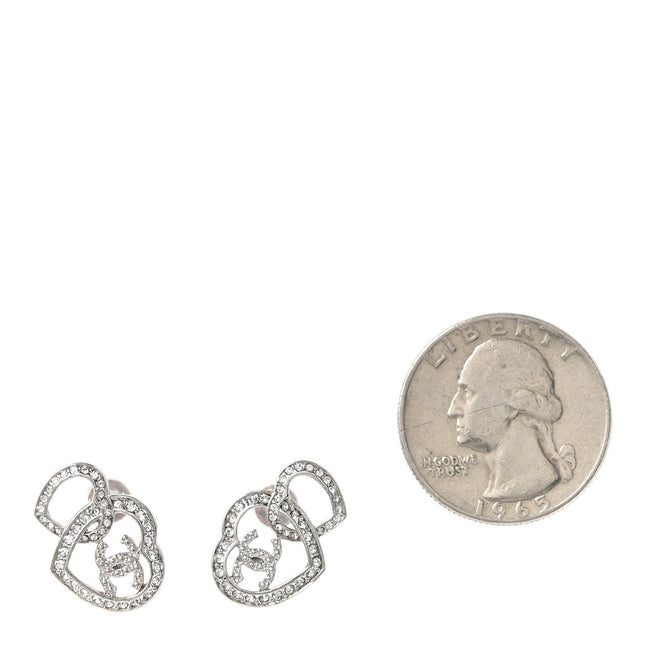 Crystal CC Heart Earrings Silver Main Image