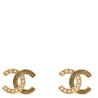 Metal Crystal CC Earrings Gold