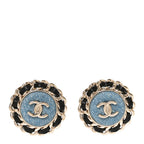 Metal Lambskin Denim CC Round Earrings  Blue Black