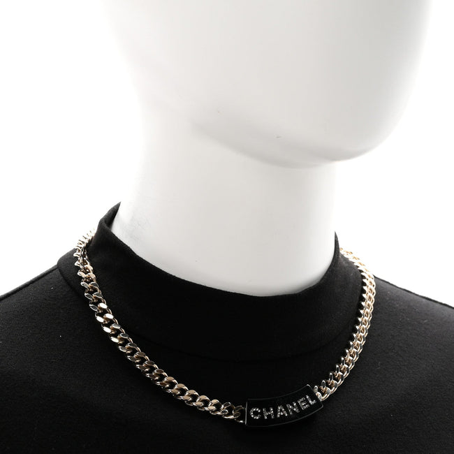Metal Resin Crystal Chain Logo Necklace Gold Black Main Image