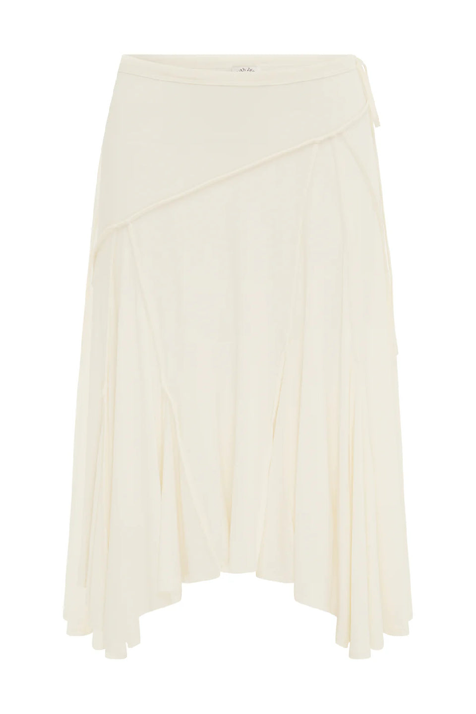 White Ruched Asymmetric Midi Skirt