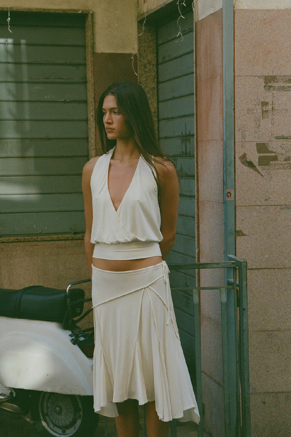 White Cross Halter Open Back Top