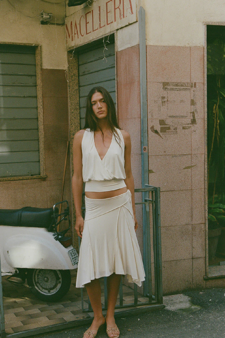 White Cross Halter Open Back Top