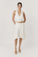 White Cross Halter Open Back Top