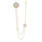 Pearl Crystal CC Long Necklace Gold