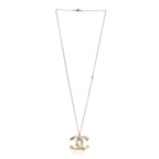 Crystal Pearl CC Pendant Necklace Gold