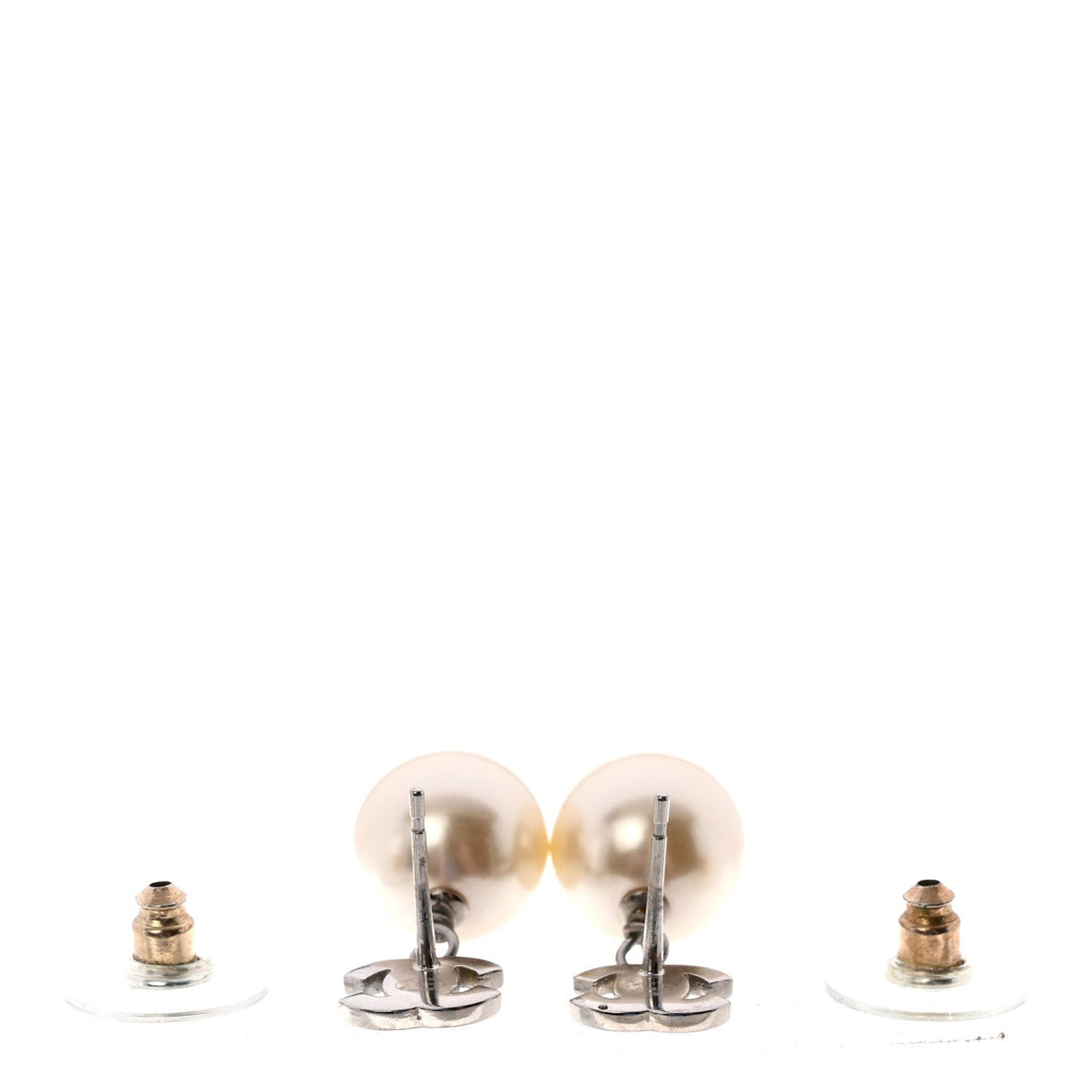 Crystal Pearl CC Drop Earrings Silver Pearly White