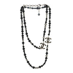 Pearl Crystal CC Camellia Necklace Ruthenium Black