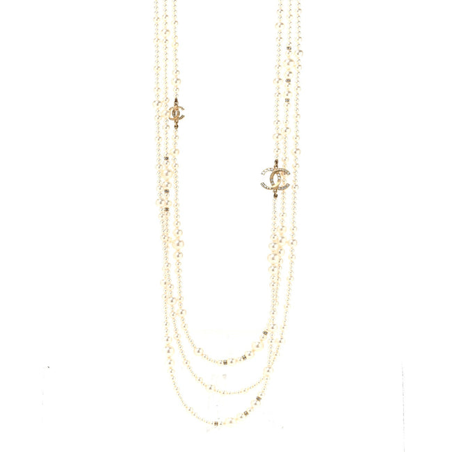 Metal Pearl Crystal Graduated CC Multi Strand Necklace Gold Hover Image
