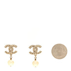 Crystal Pearl CC Drop Earrings Gold