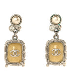 Gripoix Poured Glass Square CC Drop Earrings Green