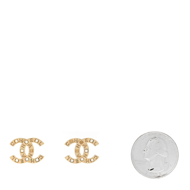 Crystal Metal CC Paris Button Stud Earrings Gold Main Image