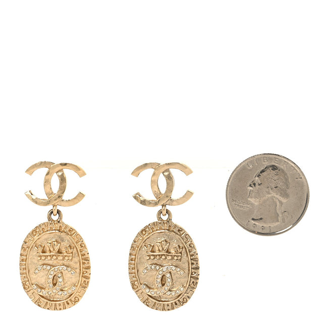Crystal CC Medallion Drop Earrings Gold Main Image