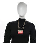 Metal Resin Flap Bag Long Necklace Gold Red