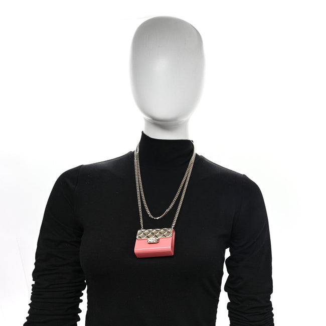 Metal Resin Flap Bag Long Necklace Gold Red Main Image