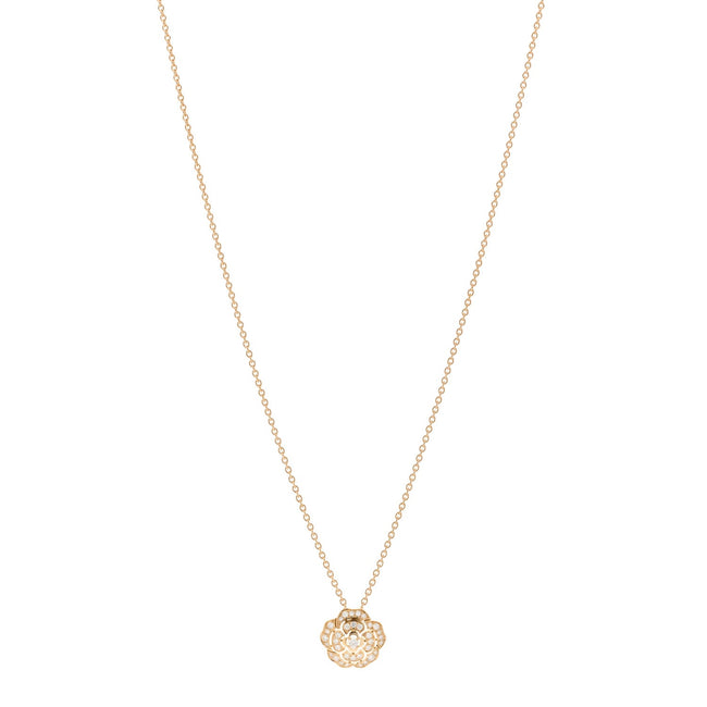 18K Yellow Gold Diamond Bouton de Camelia Pendant Necklace Hover Image