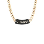 Metal Resin Crystal Chain Logo Necklace Gold Black