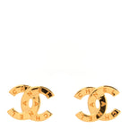 Metal CC Paris Button Stud Earrings Gold