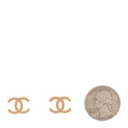 Metal Enamel CC Earrings Gold Biege