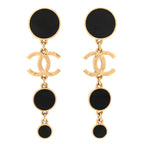 Metal Resin Disc CC Long Drop Earrings Gold Black