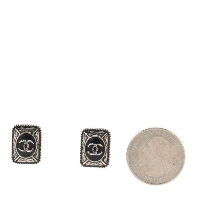 Enamel CC Clip On Earrings Black Silver Main Image
