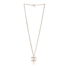 Crystal Pearl CC Drop Necklace Gold