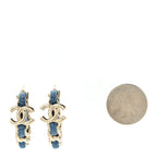 Metal Denim CC Chain Hoop Earrings Gold Blue