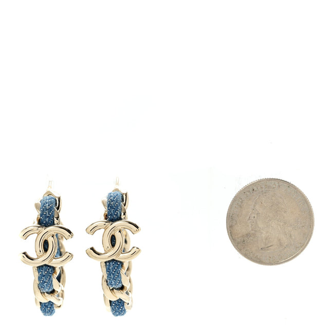Metal Denim CC Chain Hoop Earrings Gold Blue Main Image
