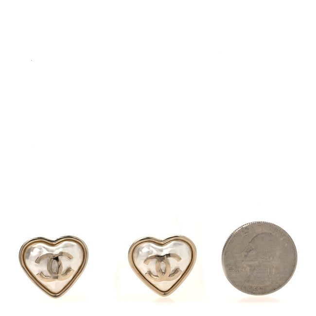 Pearl CC Heart Earrings Gold Main Image