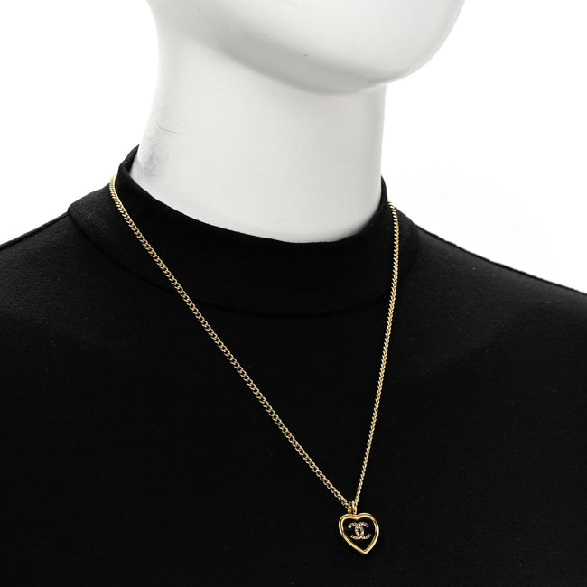 Metal Resin Crystal CC Heart Necklace Gold Black Main Image