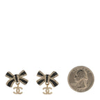 Crystal Glitter Bow Drop CC Earrings Gold Black