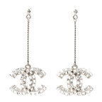 Baguette Crystal CC Drop Earrings Silver