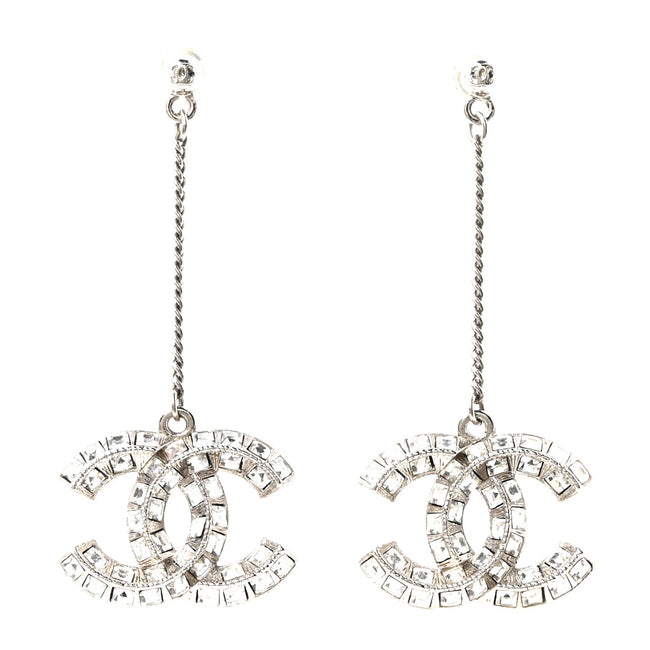 Baguette Crystal CC Drop Earrings Silver Hover Image