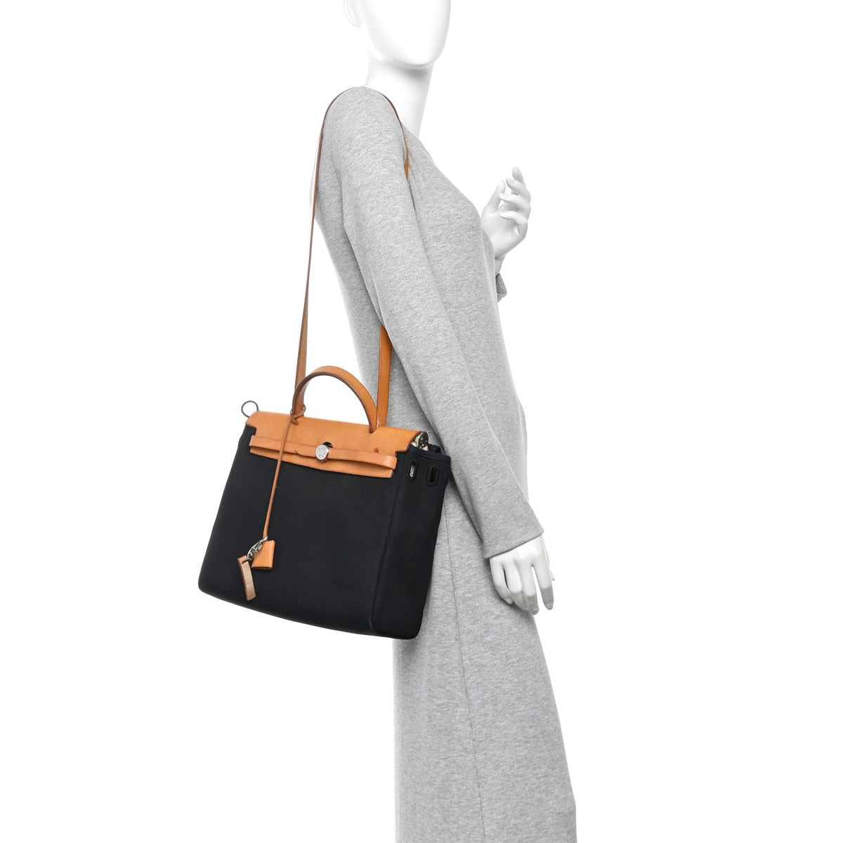 Toile Vache Calfskin Herbag 30 PM Black Natural