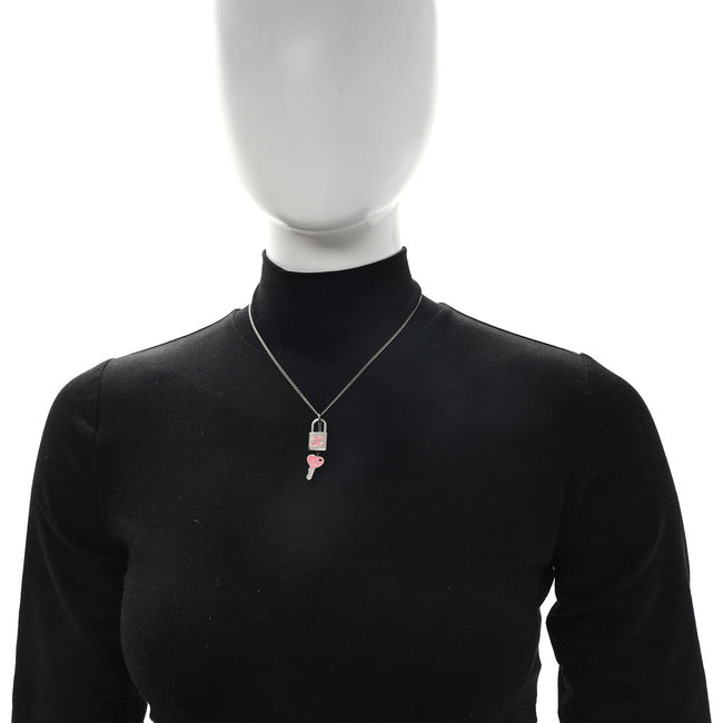 Enamel CC Padlock Heart Key Necklace  Silver Rose Salmon Main Image