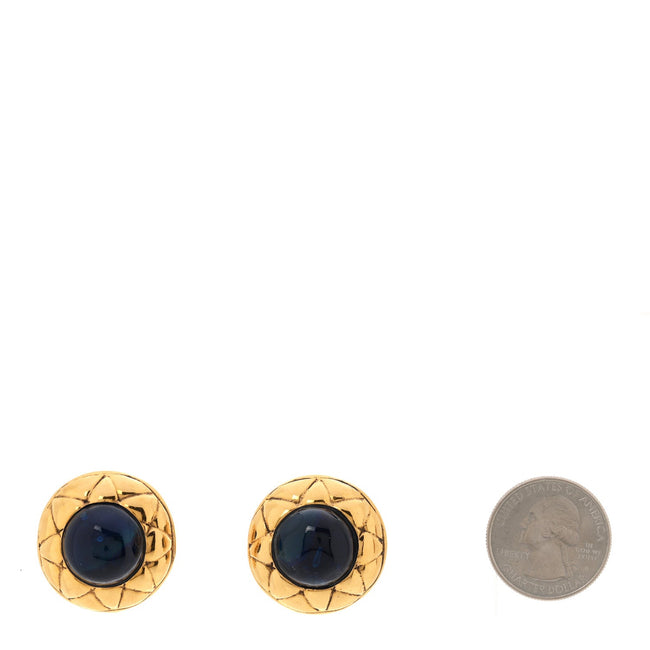 Gripoix Quilted Clip On Earrings Gold Blue Main Image