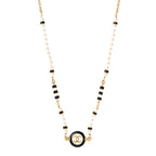 Metal Enamel Pearl CC Necklace Gold Black White
